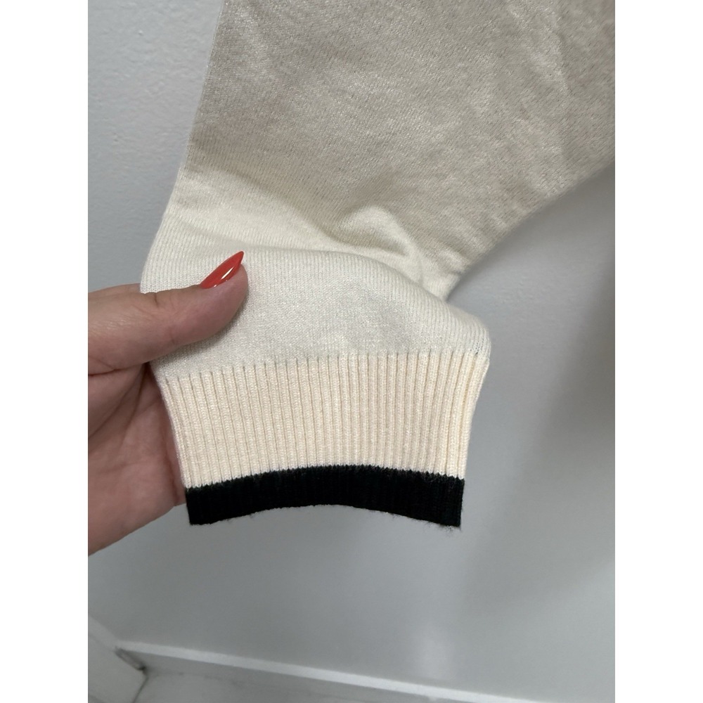 On 12th Cream Cat Graphic Sweater Size Large Bow Detail Knit Top Viscose Blend - Picture 4 of 9